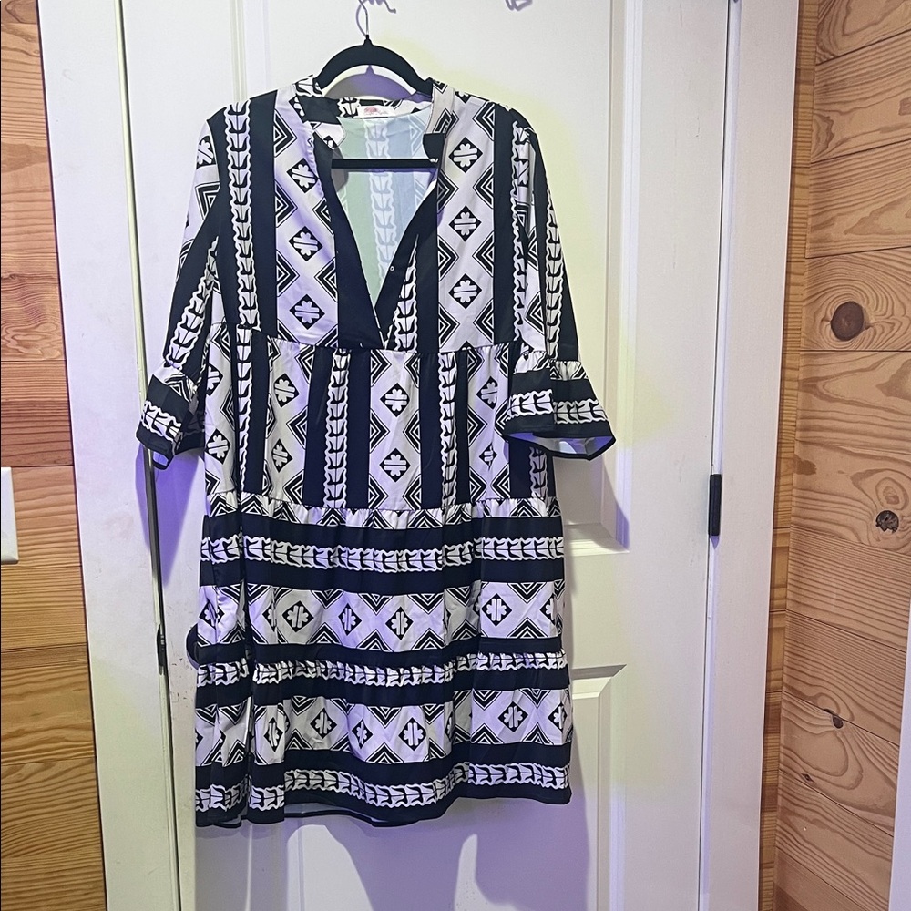 Geometric Black and White Dress